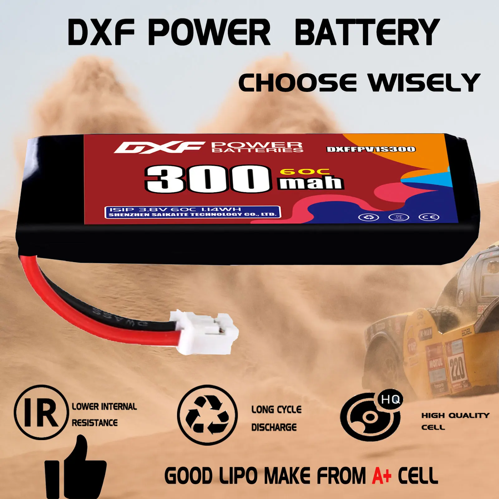 DXF Lipo 1S batterie 3.8V 300mAh 60C avec prise XT30 XT60 JST pour quadrirotor hélicoptère Drone avion FPV