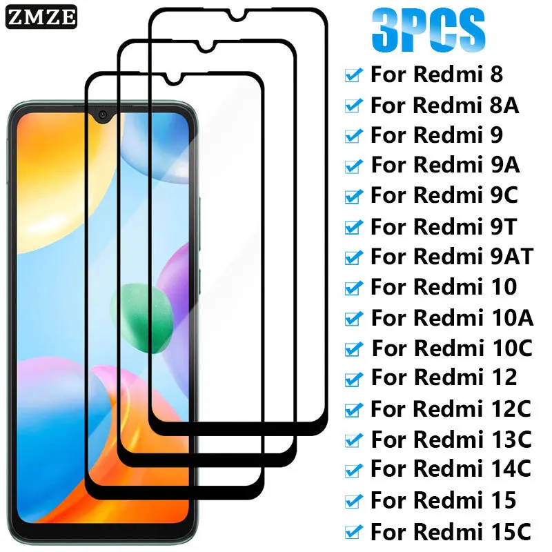 

3PCS Full Tempered Glass For Xiaomi Redmi 10 10C 10A 9 9C 9A 9T 8A 8 9AT Screen Protector For Redmi 15 15C 14C 13C 12C 12 Glass
