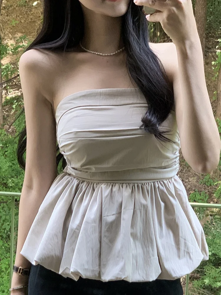 Summer Pure Desire Off-Shoulder Wrap Chest Short Vest Women's Top Inner Wear Outer Wear Casual Style Slim Fit  Color