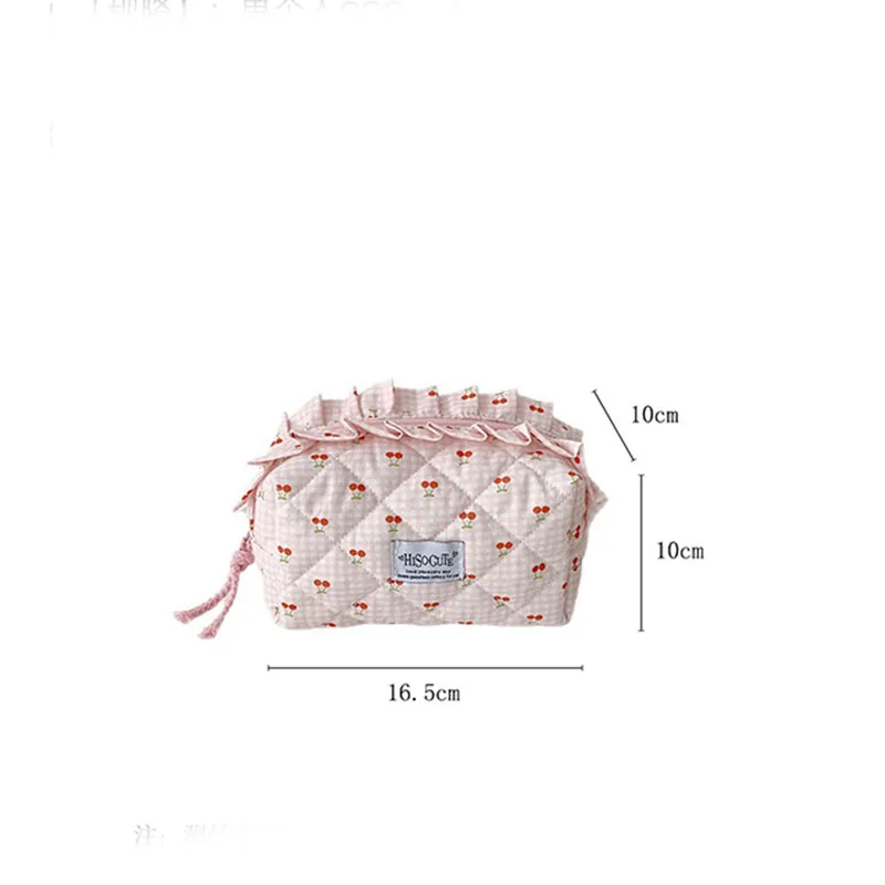 Ins Fresh Red Cherry Quilted Cosmetic Bag Fashion Small Large Toiletry Makeup Storage Bag Cute Lipstick Sanitary Napkin Case view 6