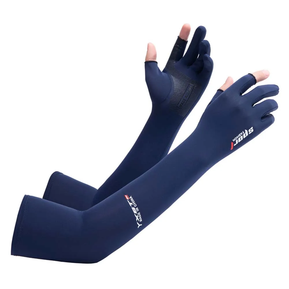 Thin Half Finger Ice Sleeves Sun Protection Breathable Summer Long Arm Covers Quick Drying Sweat-absorption Anti-UV Arm Sleeves