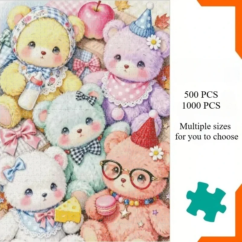 500/1000 PCS Puzzle Soft Pastel Kawaii Teddy Bear Jigsaw Puzzles for Challenging Family Activity Games Party Birthday Gift
