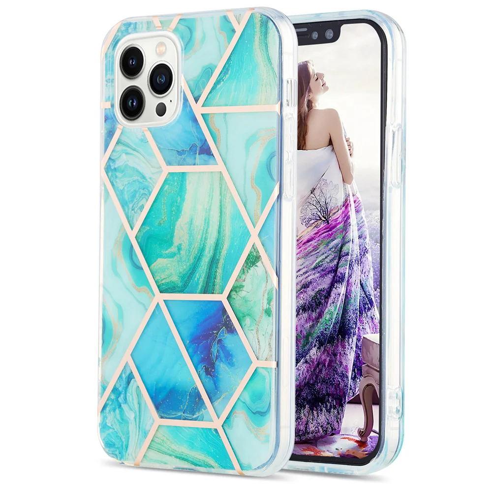 Geometric IMD Splicing Marble Case para iPhone, Capa Protetora Robusta Bumper Robusta, Capa Colorida para 15 Pro, 15 Plus, 15 Pro Max