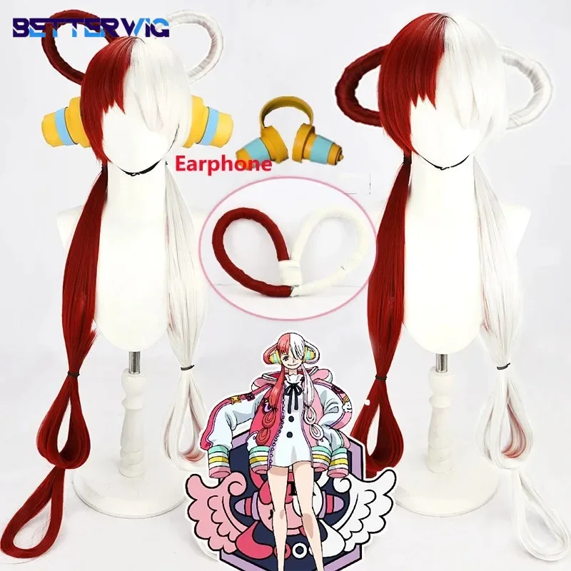 Anime ONE PIECE FILM RED UTA Cosplay Long Half Red And White Synthetic Hair Halloween Party Costume Cosplay Wig and Earphones