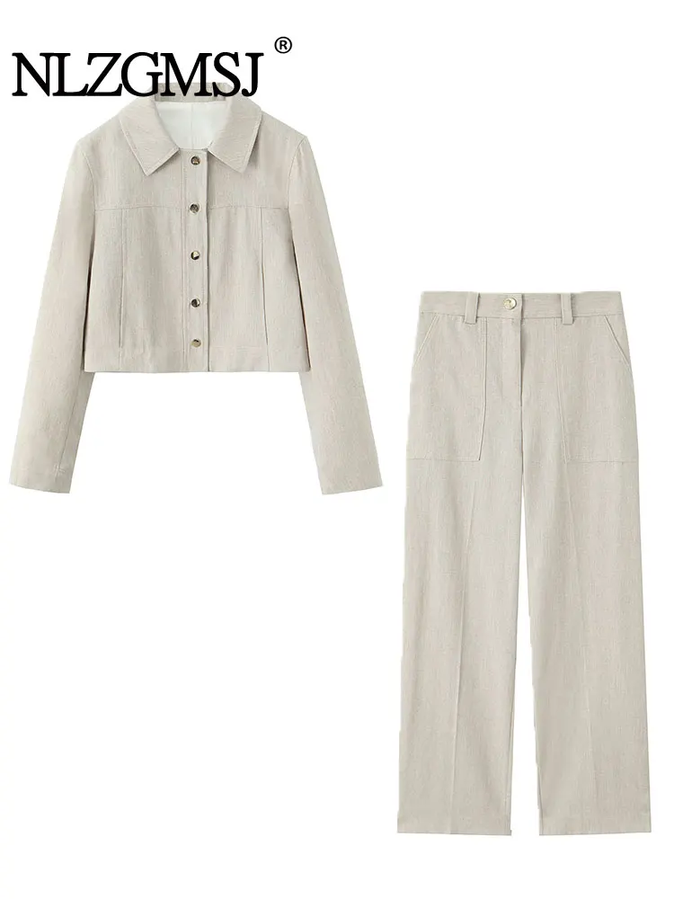 

NLZGMSJ женские комплекты брюк для женщин, комплект из 2 предметов, модная короткая однобортная куртка, повседневный комплект из двух предметов, женский костюм, пальто