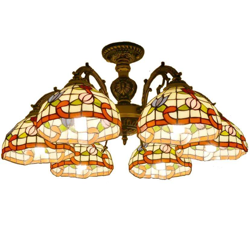 

#@LED Ceiling Lamp Red Grape Stained Glass Modern Baroque Design for Vintage Bar Aisle Hallway Lighting Fixtures