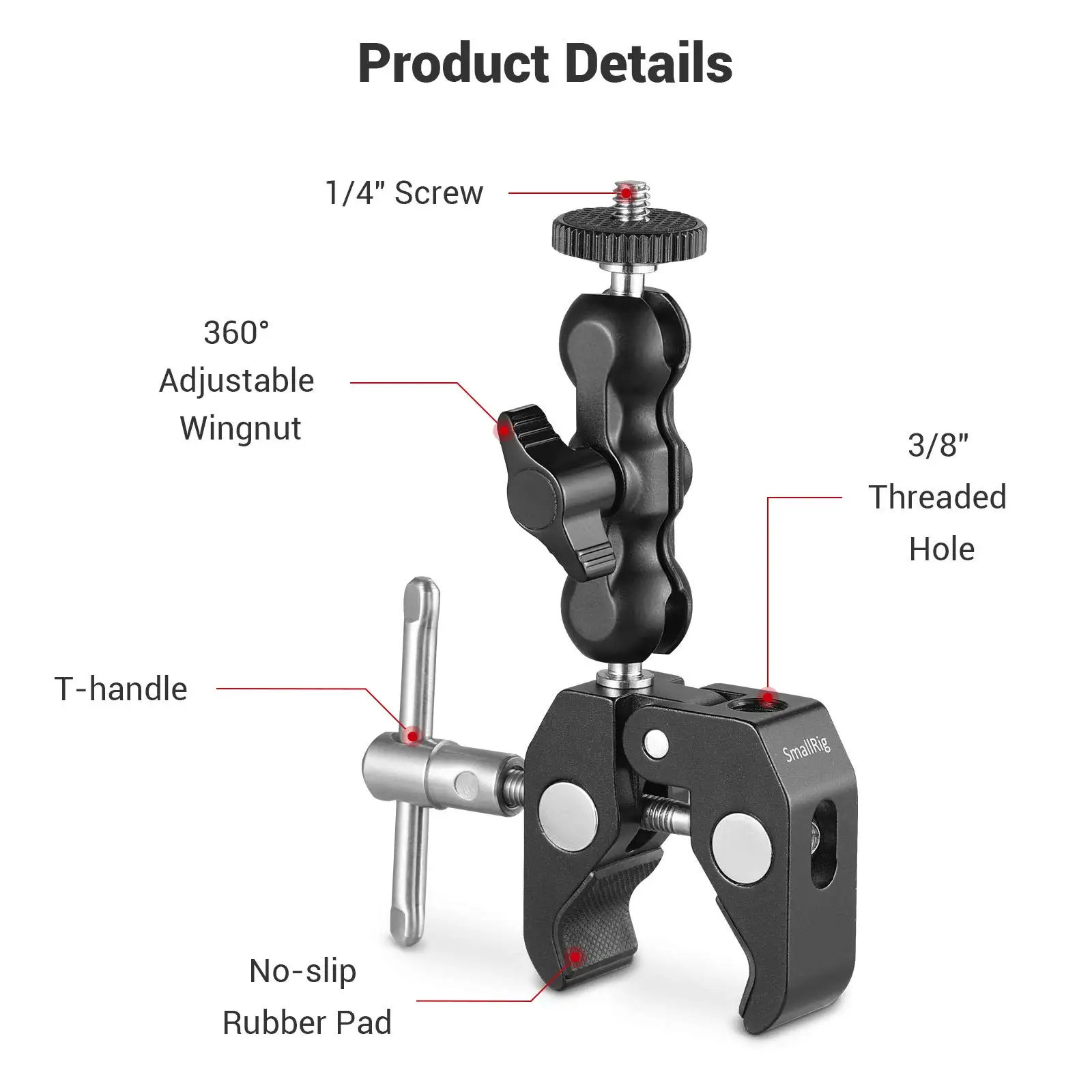 SmallRig Multi-Functional Ballhead Clamp Double Ball Adapter with Bottom Clamp For DJI stabilizer for Video C-stand -2164