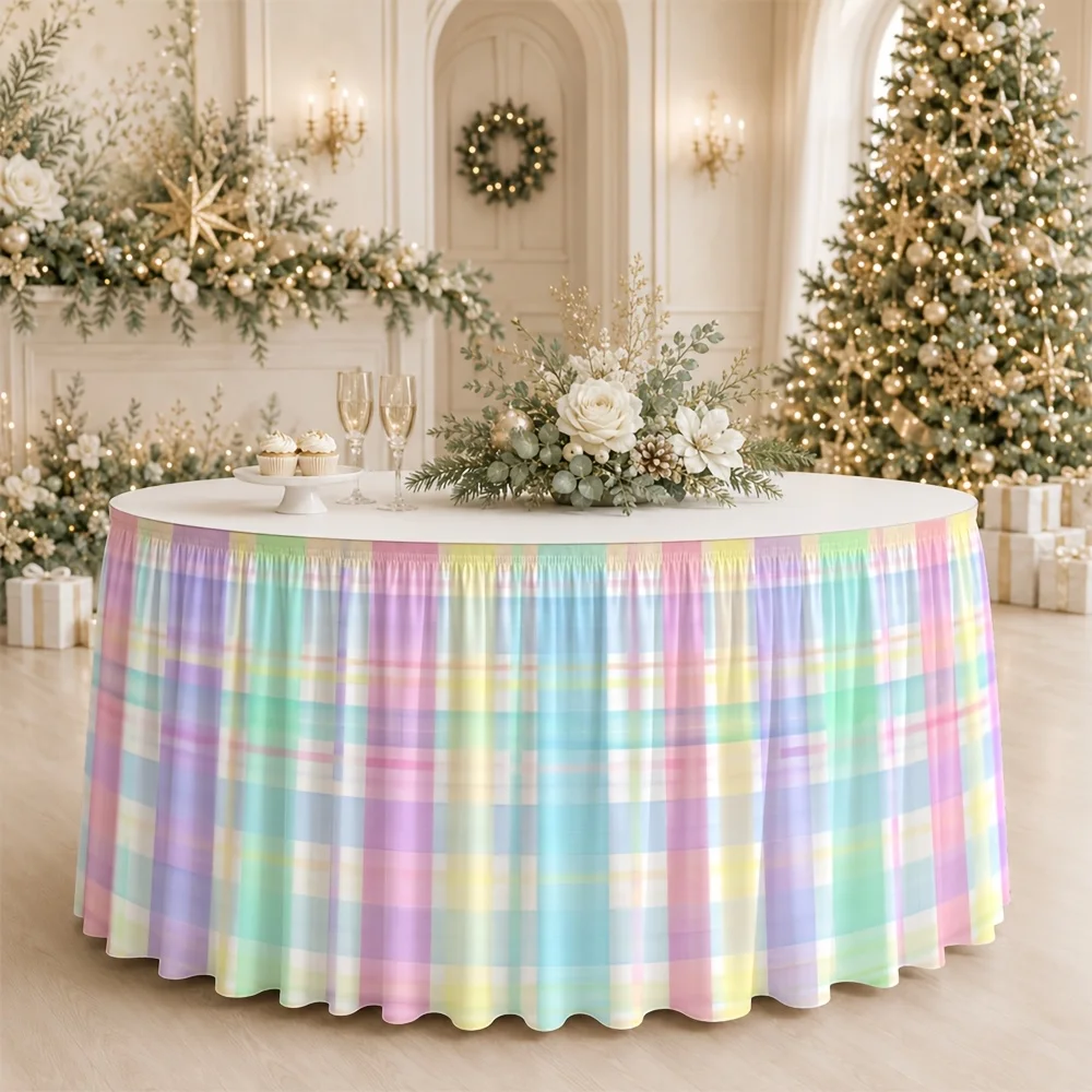 Tablecloth and table dress, elegant round table dress with light plaid, suitable for festive Christmas