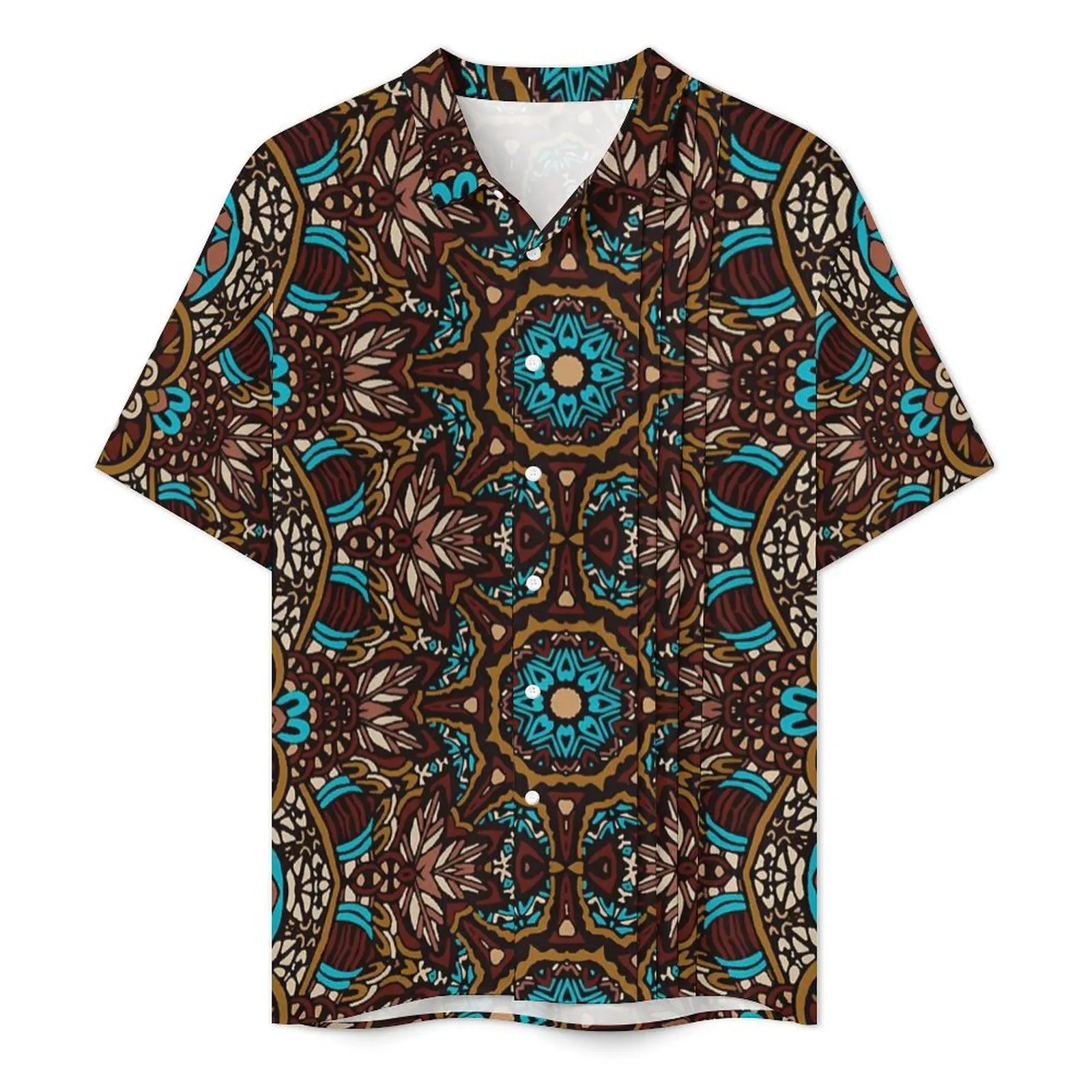 Vintage Mandala Vacation Shirt Male Floral Print Vintage Casual Shirts Hawaiian Short Sleeve Street Oversized Blouses Gift Idea