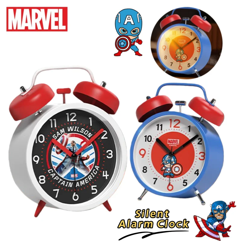 

Marvel Captain America Cartoon Pattern Metal Bell Alarm Clock, Stylish and Cool Boys' Wake-Up Gadget Small Night Light Ornament