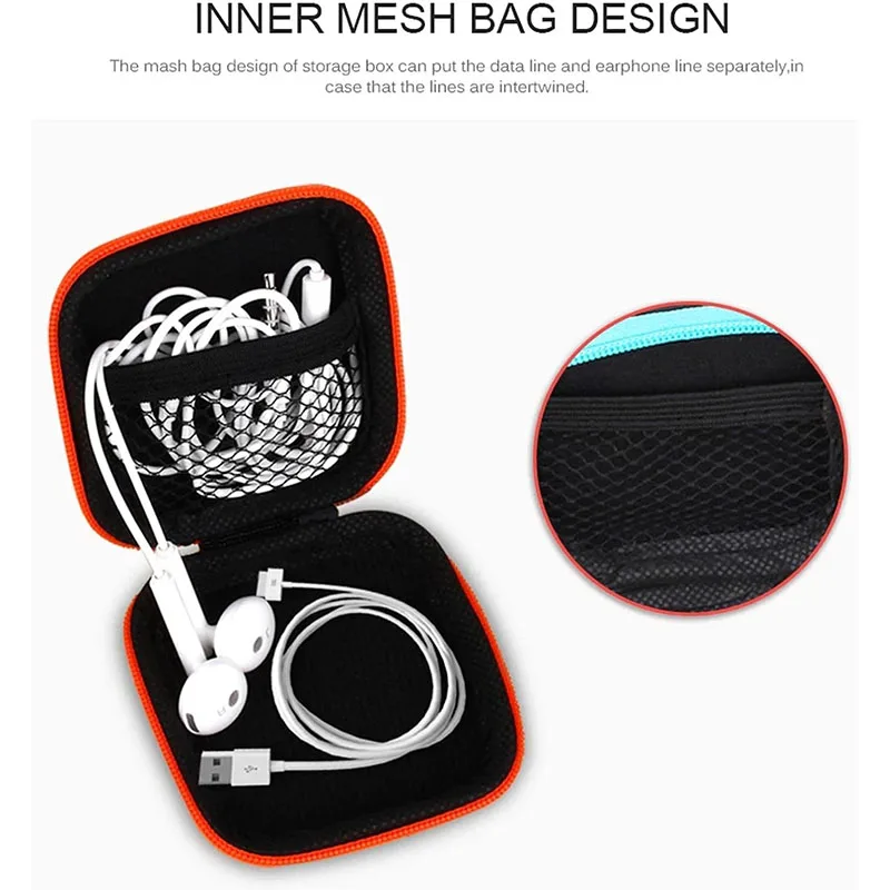 Portable Shockproof Headphone Case Earphone Bag Coin Purse USB Cable Case Carrying Pouch Earphone Accessory Square Storage Box