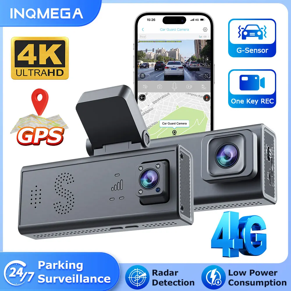 

INQMEGA Dash Cam Dual Lens 4K UHD Recording Car Camera Night Vision Video Recorder 4G SIM Support GPS 24H Parking
