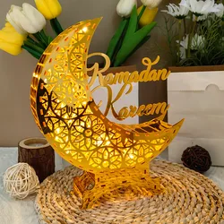 2024 Ramadan Kareem Acrylic Ornament with LED Light Eid Mubarak Gold Moon Castle Decoration Islam Muslim Festival DIY Party Gift