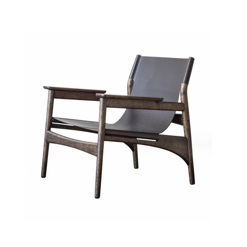 

Nordic single sofa, saddle leather designer solid wood, home balcony leisure chair, light luxury chair furniture