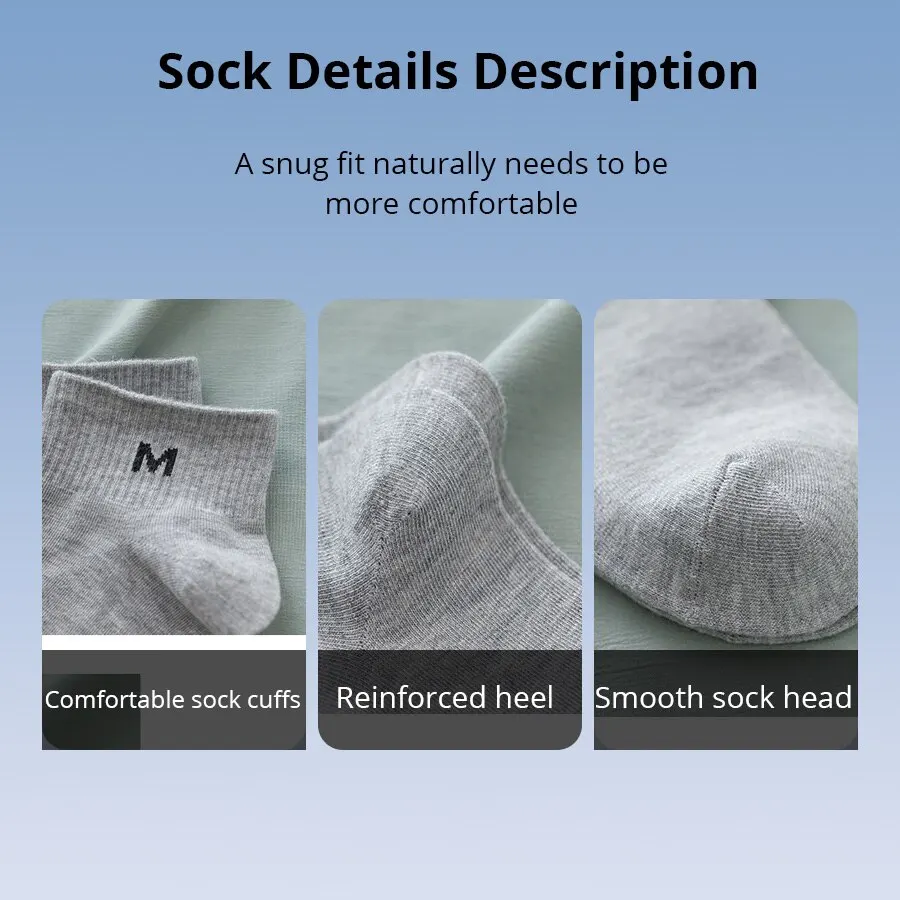 5 Pairs Men\'s Short Tube Socks Four Seasons Thin Letter M Series Solid Color Simple Versatile Light Mouth Low Top Boat Socks