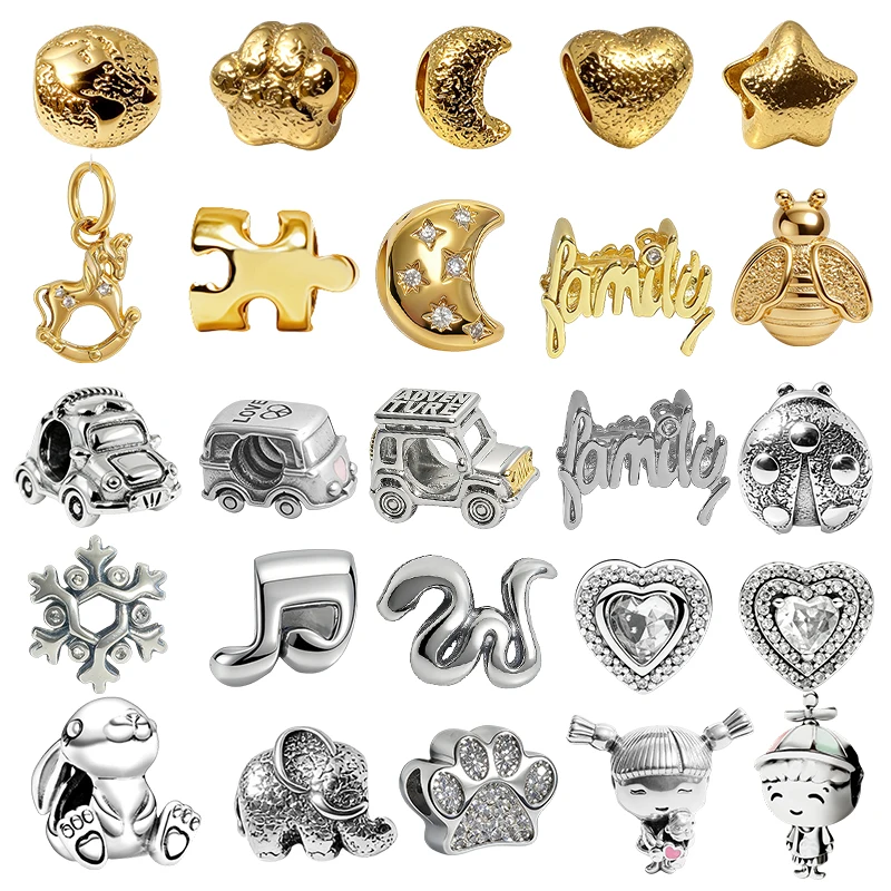 Original Charms Perlen, Kleiner Junge Charm & Wohnmobil Charm & Zweifarbiger Abenteuer-Auto Charm Perlen Passend für Anhänger Armband Damen Schmuck Geschenk
