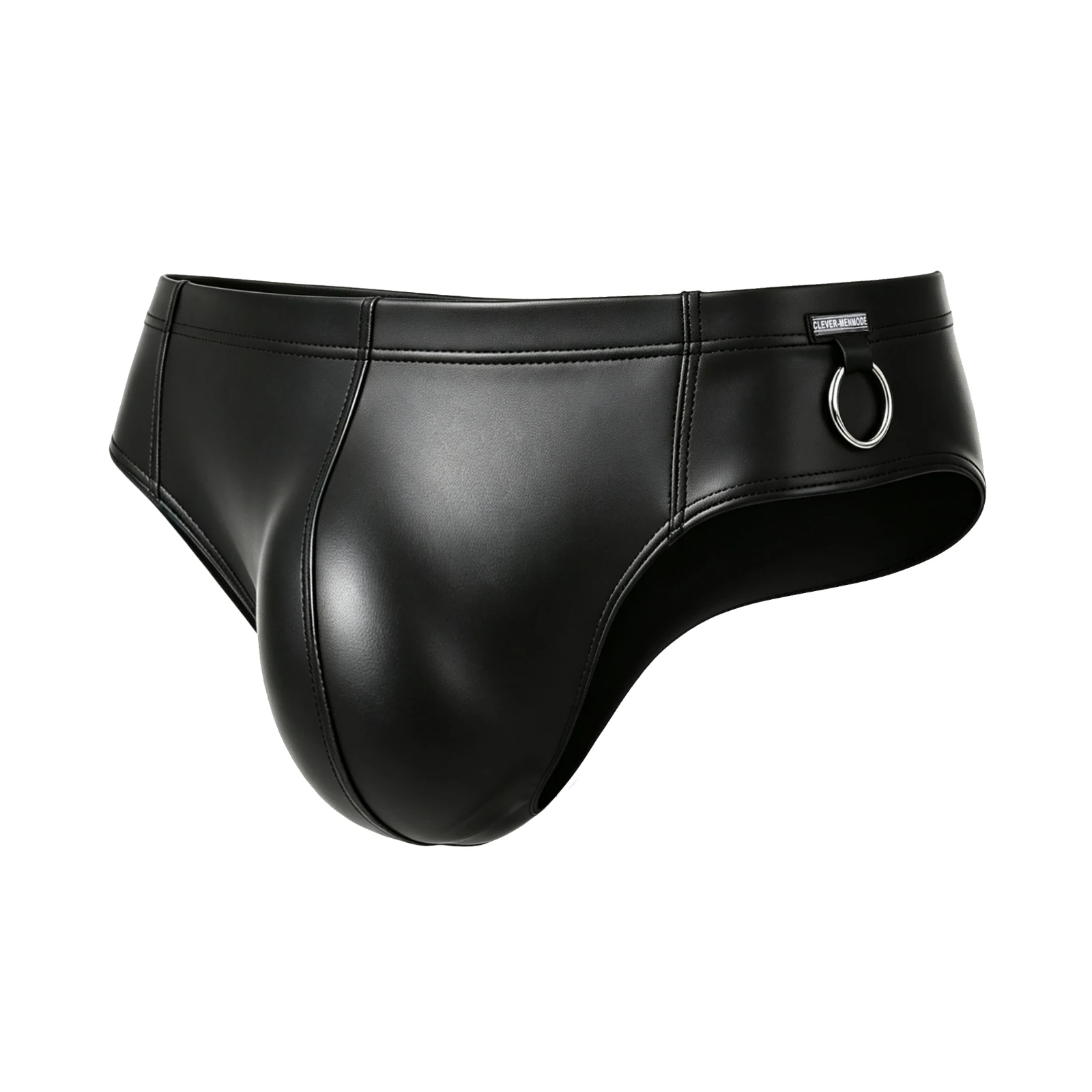 Faux Leather Brazilian Briefs Men Athletic Underwear Bodybuilding Fitness Gym Underpants Sports Wet-look Bikini Metal Ring Decor
