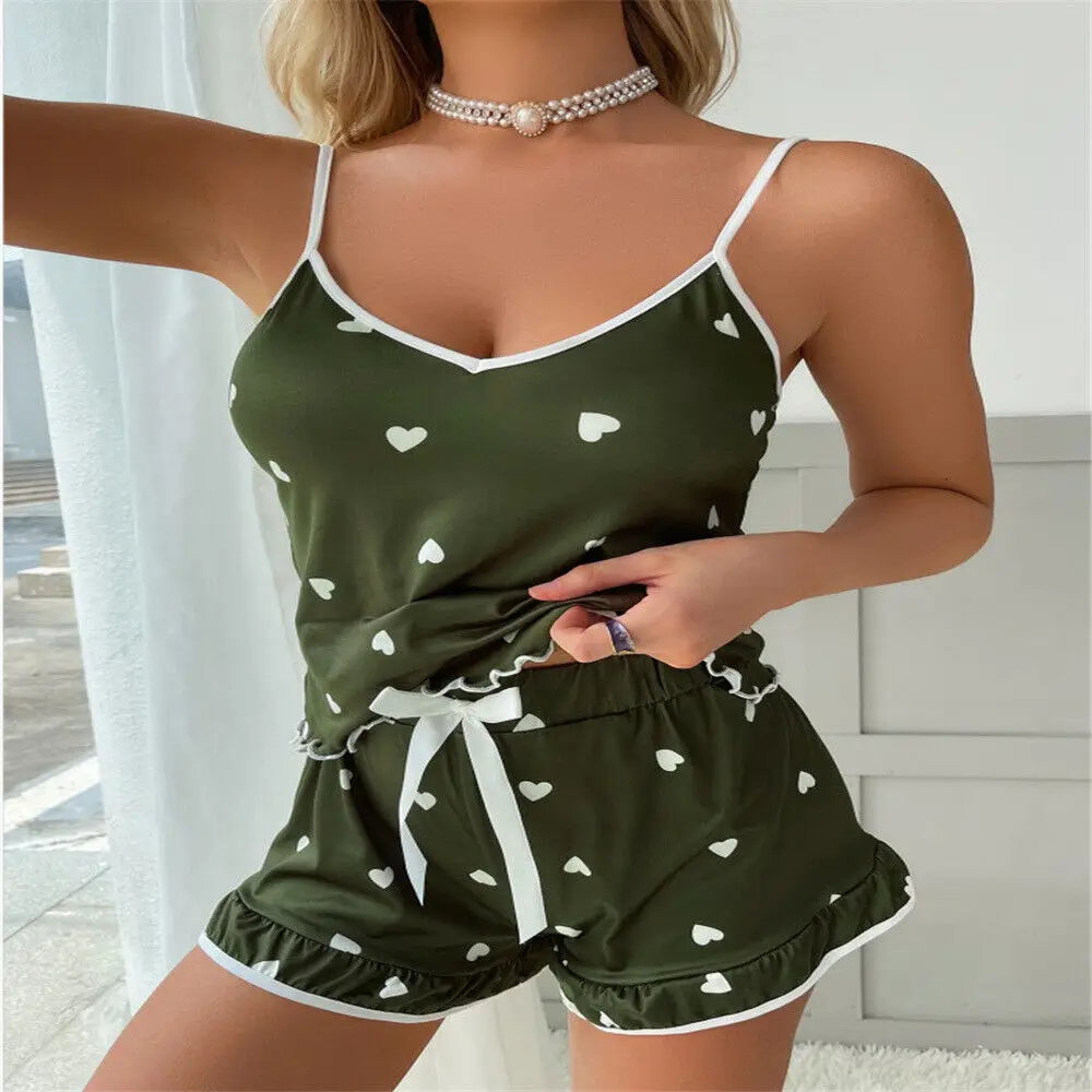 Womens Ladies Lace Cami Vest Shorts Lingerie Pyjamas Sets Pj Sleepwear Underwear Korean Version Soft Comfortable nightwear