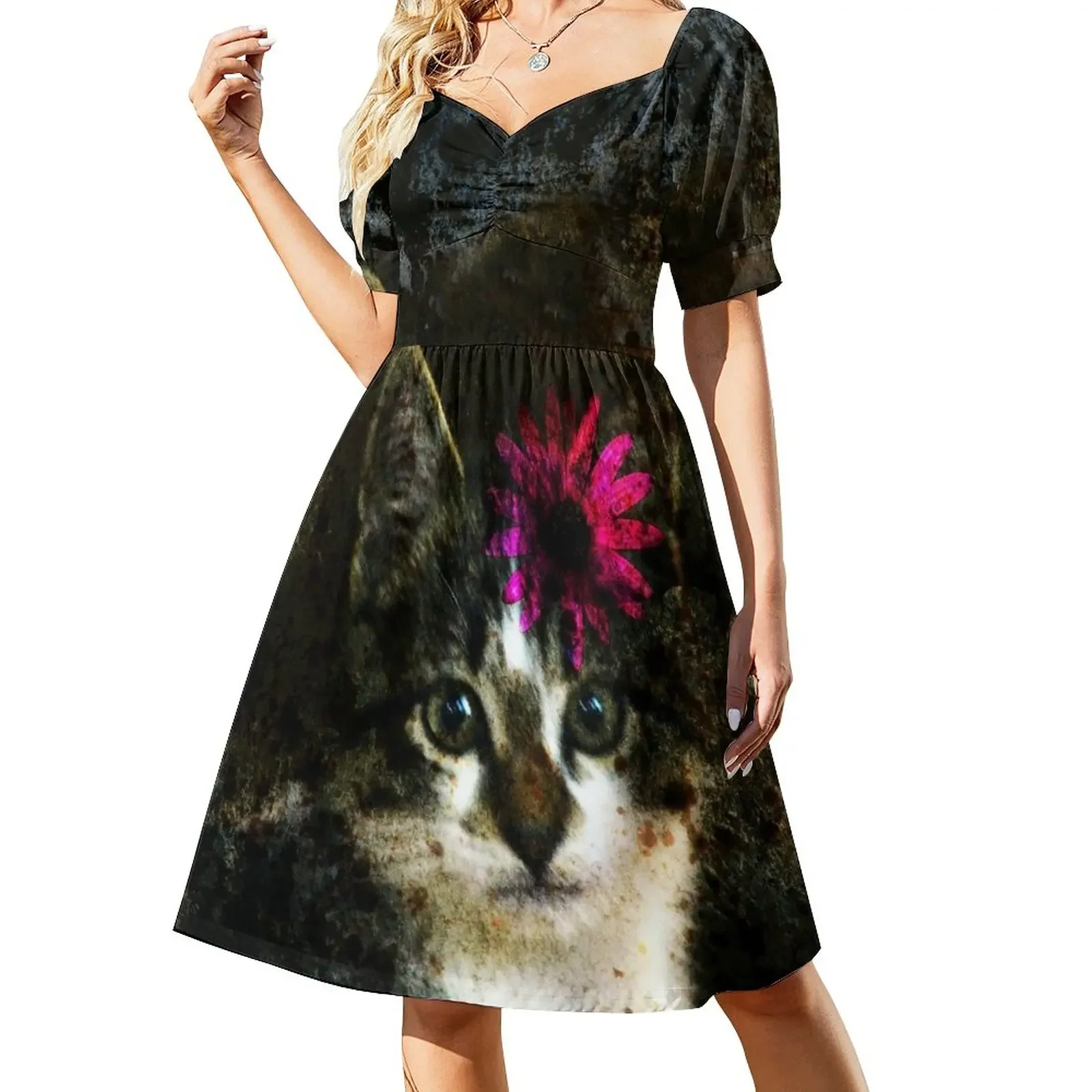 

Kitten With Flower Portrait Short-Sleeved Dress clothing women summer 2025 dresses for women 2025