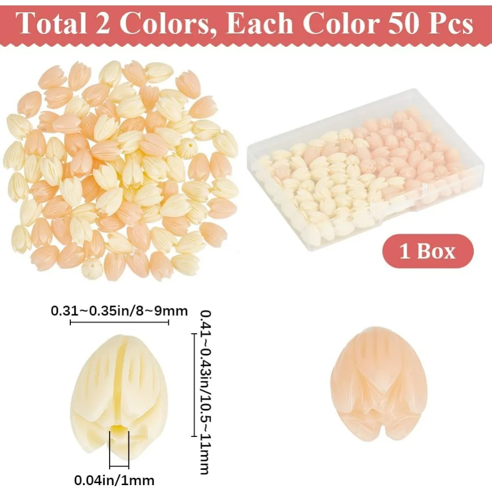 1 Box 100pcs Flower Shape Beads Light Pink Flower Beads Artificial Synthetic Coral Peach Color and Creamy White making kit