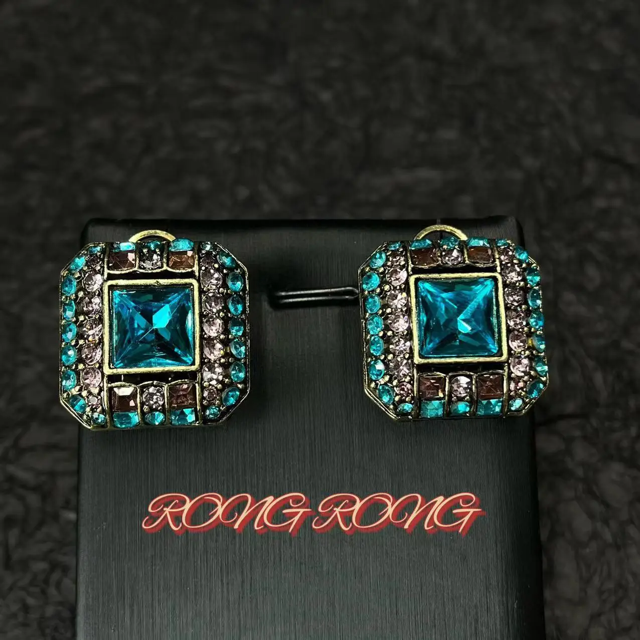 Medieval Vintage High-end Square Medieval Marking Earrings Western Antique All-match Texture Retro Earrings