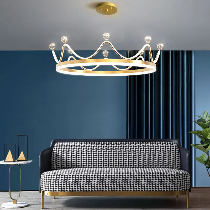 Crown crystal chandelier bedroom lighting teen girl Internet celebrity creative modern simple children's Nordic lamps living roo