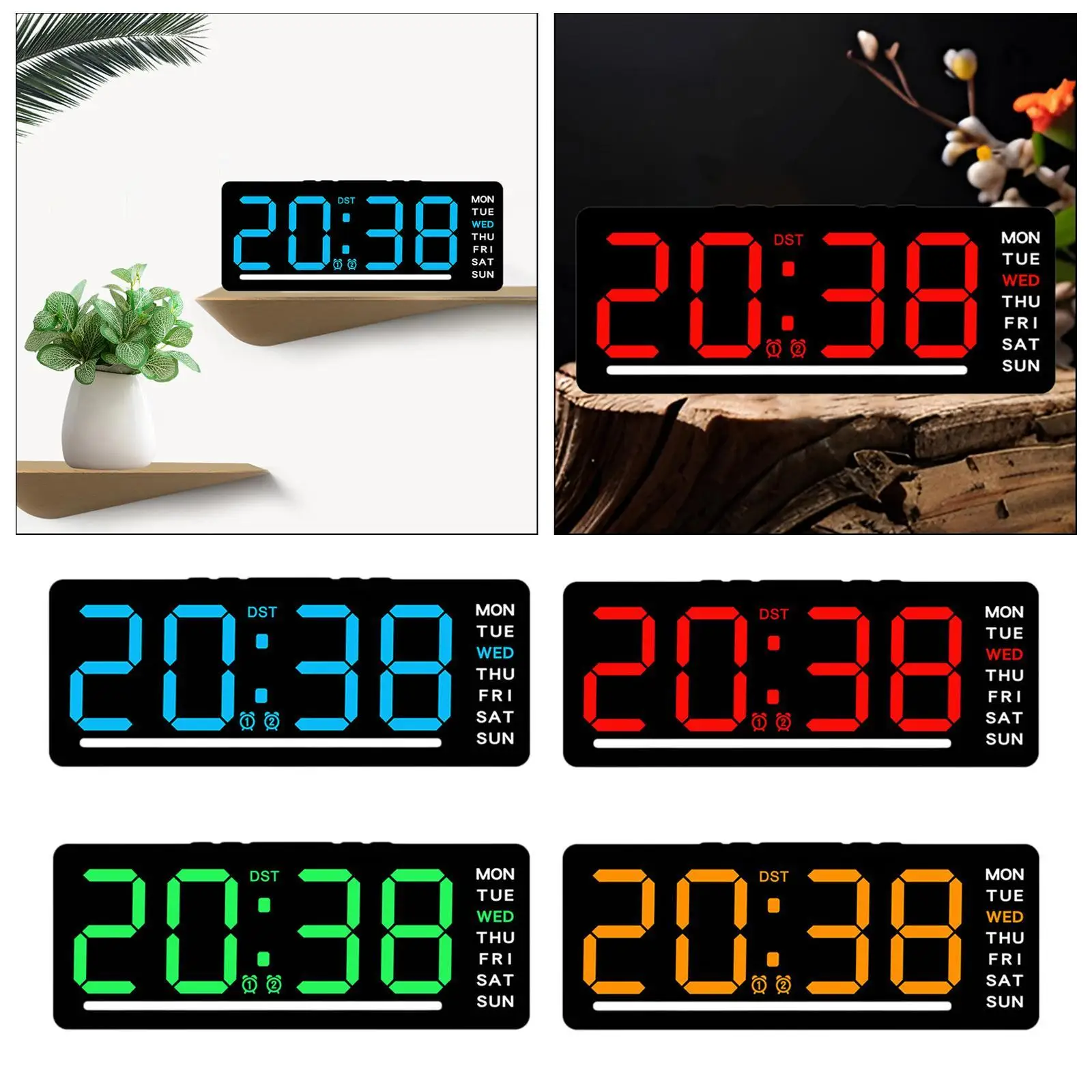 Relógio digital com temperatura LED para escritório, sala de estar, quarto