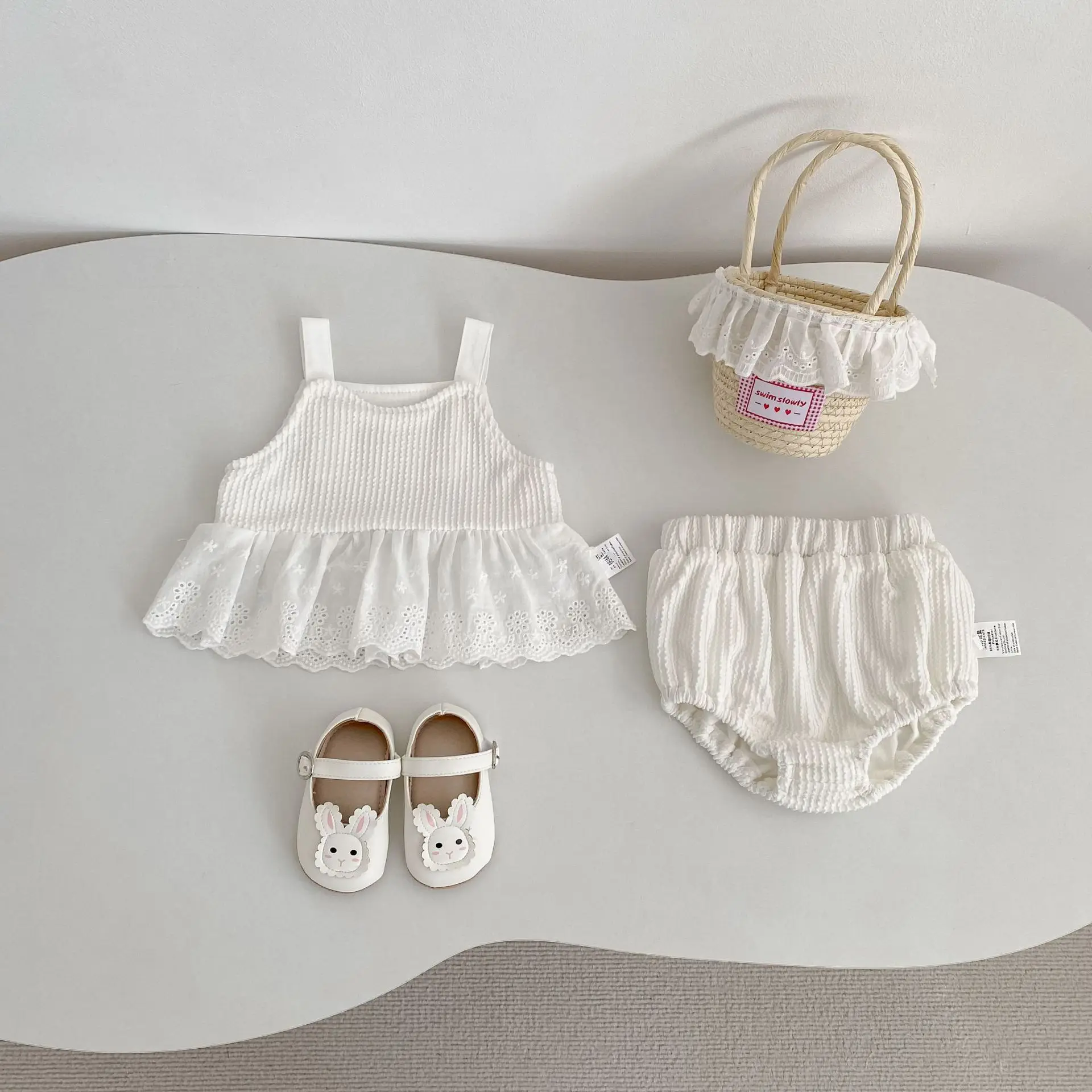 

Baby Clothing Sets 2026 Spring New Baby Girl Suit Sweet Halter Top And Shorts Toddler Girls 2 Piece Outfit Set