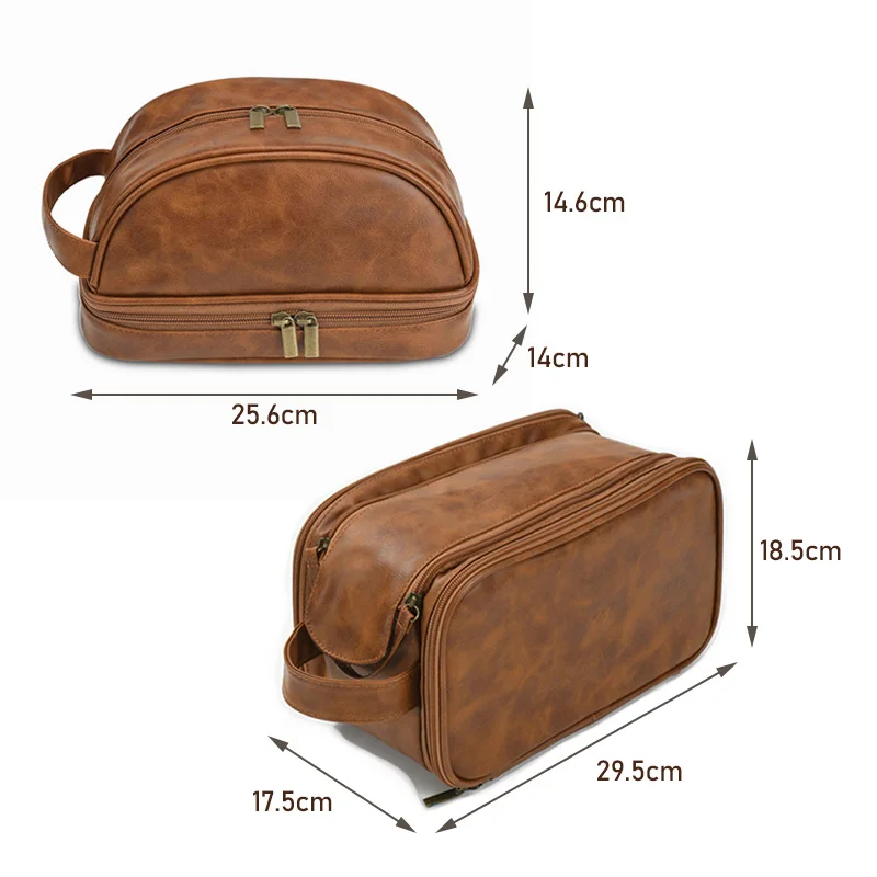 Bolsa de aseo de cuero Pu impermeable para hombres, bolsa de lavado de viaje Vintage, organizador de almacenamiento grande necesario para el baño,