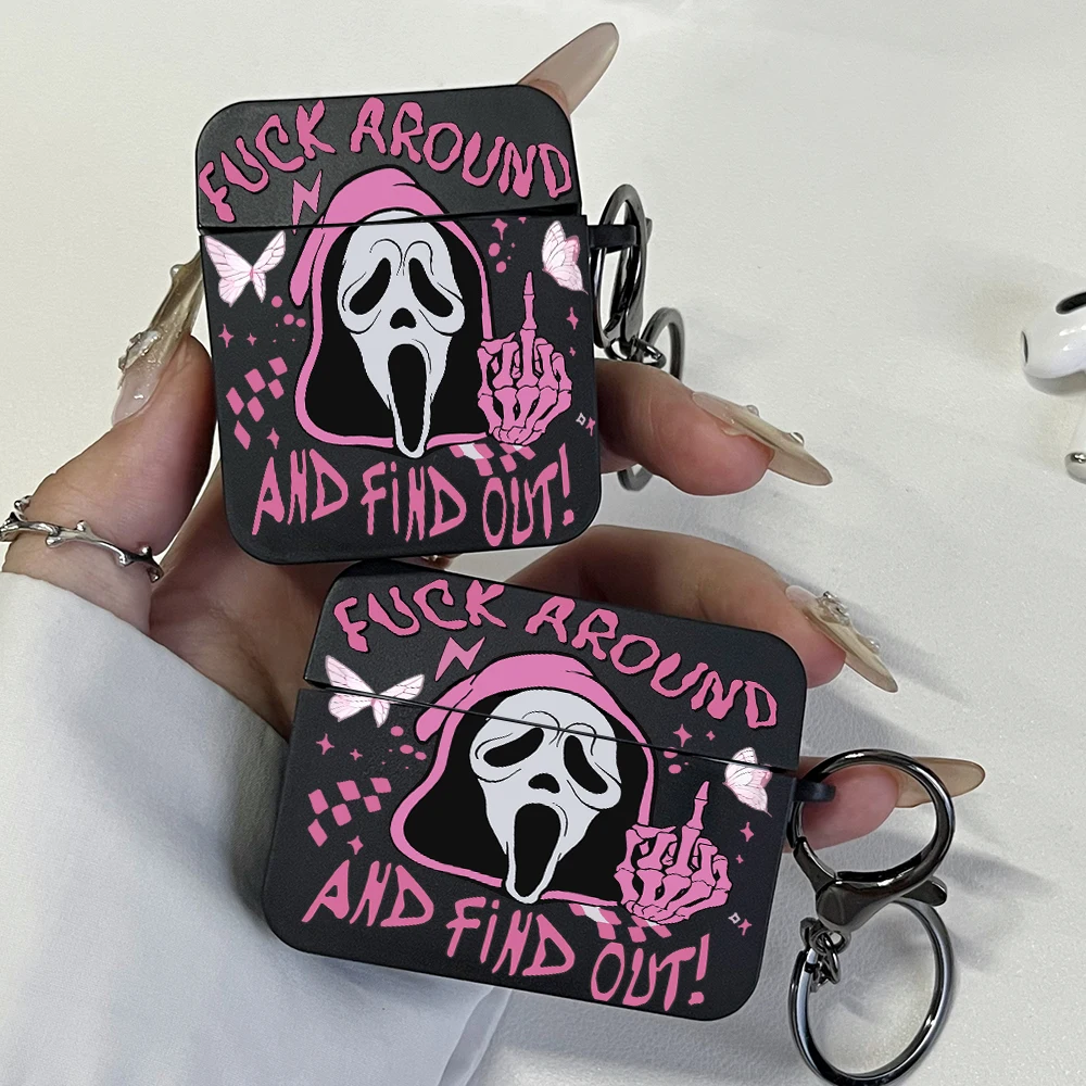 

Gothic Scream Ghost Skull Earphone Case for AirPods Pro2, Pro, AirPods 1/2/3/4 Stylish Shockproof Headphone Case with Keychain