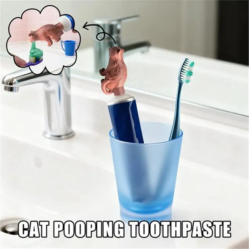 Hot Selling-Cat Toothpaste Cover 2PCS For Kids, Funny Vomiting Cat Butt Toothpaste Topper Dispenser For Bathroom Accessories,Cat