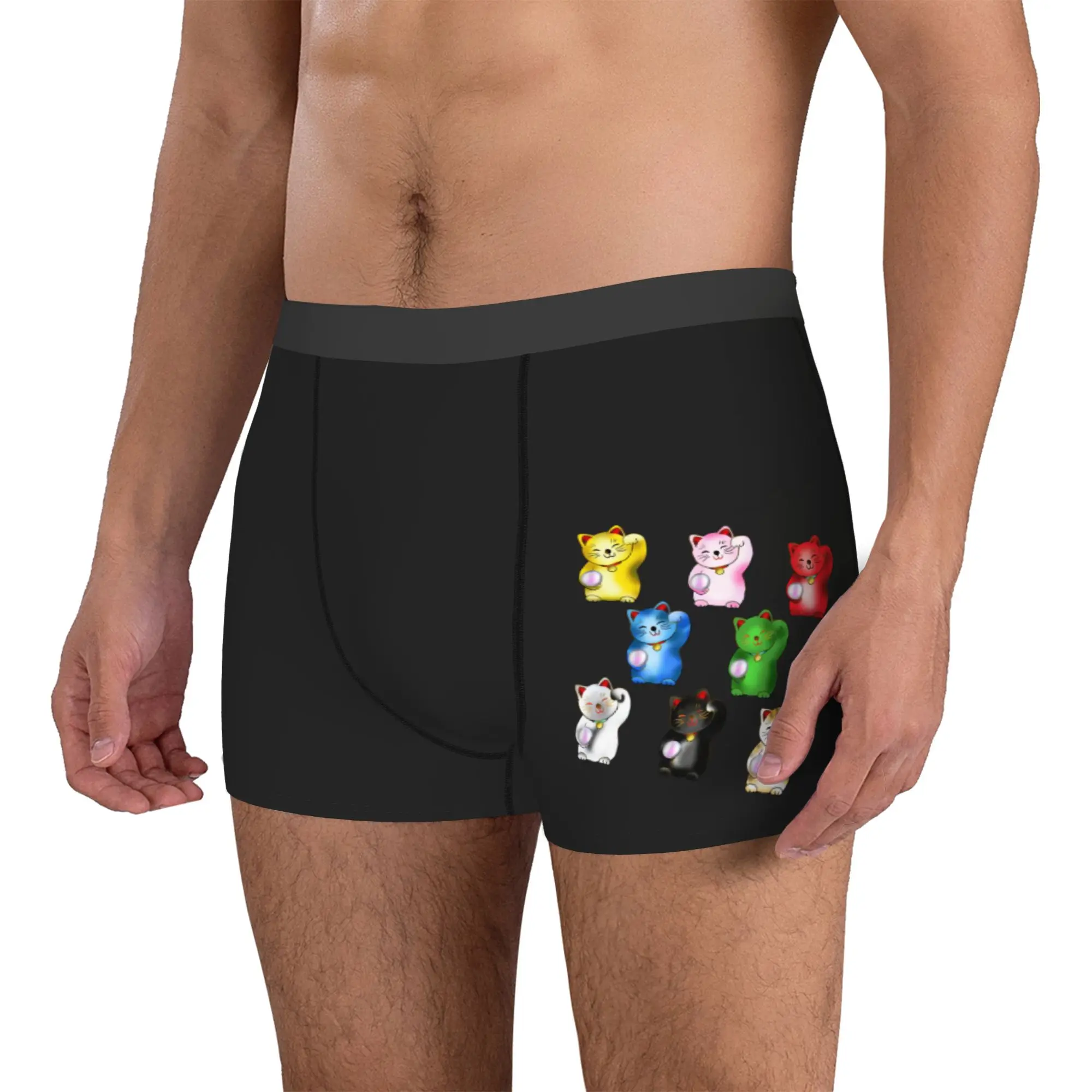 Custom Cute Maneki Neko Pattern Underwear Men Breathable Japan Lucky Cat Boxer Briefs Shorts Panties Soft Underpants For Male