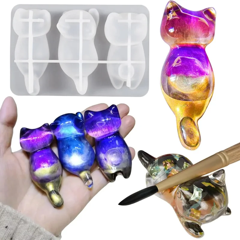 

3D Cat Silicone Mold Cute Epoxy Resin Keychain Jewelry Pendant Kitten Shape Mold for Crafting And Home Decor