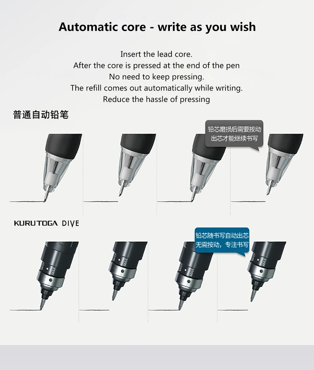 Uni kuru toga dive metallic mechanischer stift limitierte auflage m5-5000 0,5mm automatischer rotations kern japanisches briefpapier – Detail 10