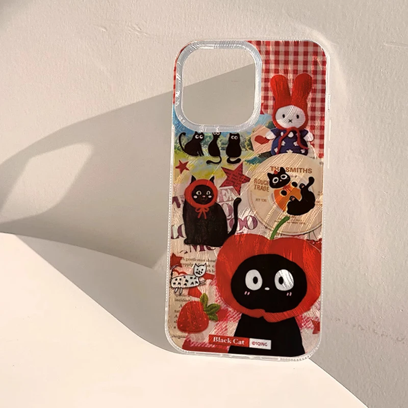 Cute Red Hat Cat Strawberry Phone Case For Samsung Galaxy S25 S24 Ultra S23 FE S22 S21 Plus A55 A56 