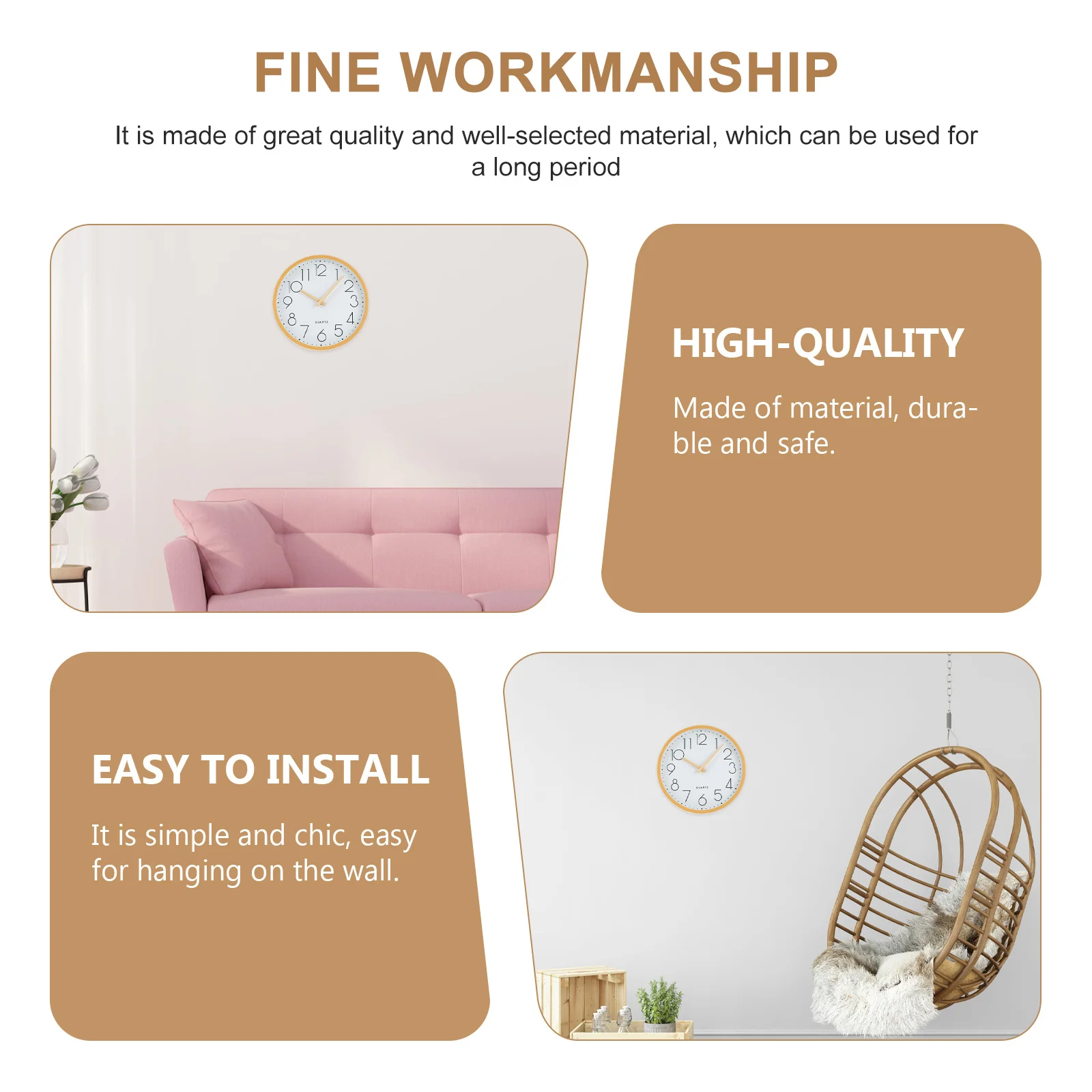 

1Pcs Silent Wall Clock Stylish Wooden Hanging Clock for Home Decor Living Room Adornment Housewarming Gift
