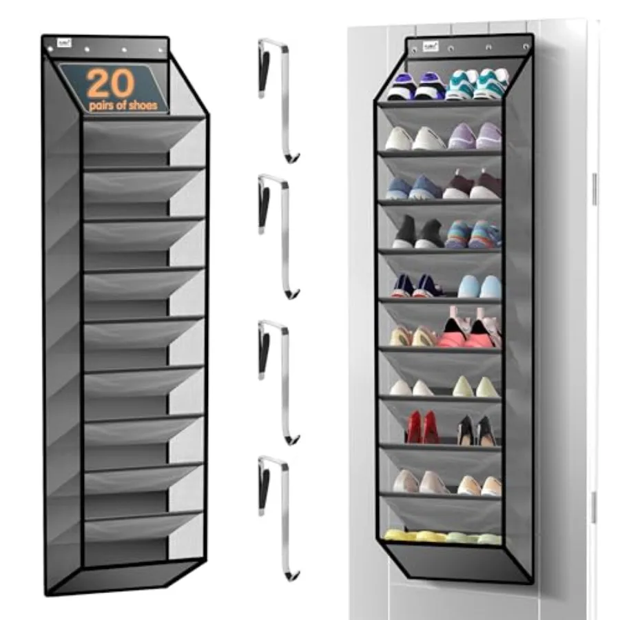 

10-уровневый органайзер для обуви на дверь - прочная подвесная полка для хранения из плотной ткани Оксфорд, вмещает более 20 пар обуви и сапог.