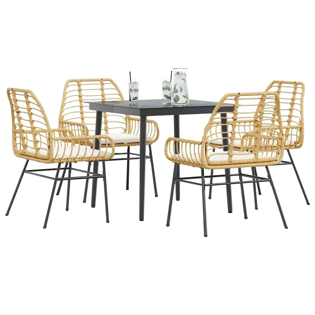 

Garden Dining Set with Brown Chairs and Cream Cushions Black Table Outdoor Furniture