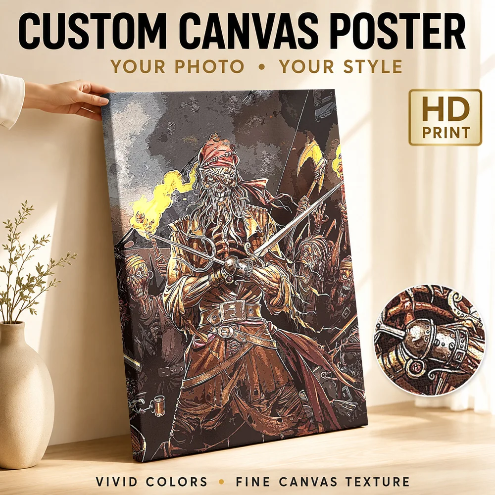Undead Pirate Captain Framed Canvas Poster Customized Photo Expressive Brushwork Wall Art For Reading Room, Fantasy Fan Gift