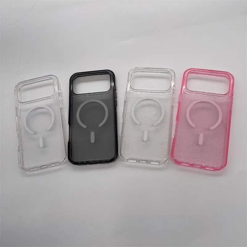 قضاعة التماثل + سلسلة واضحة ل Magsafe آيفون 17Pro ماكس 17pro الهواء الشفاف ستاردست بريق مكافحة الإفلات غطاء وقائي صندوق