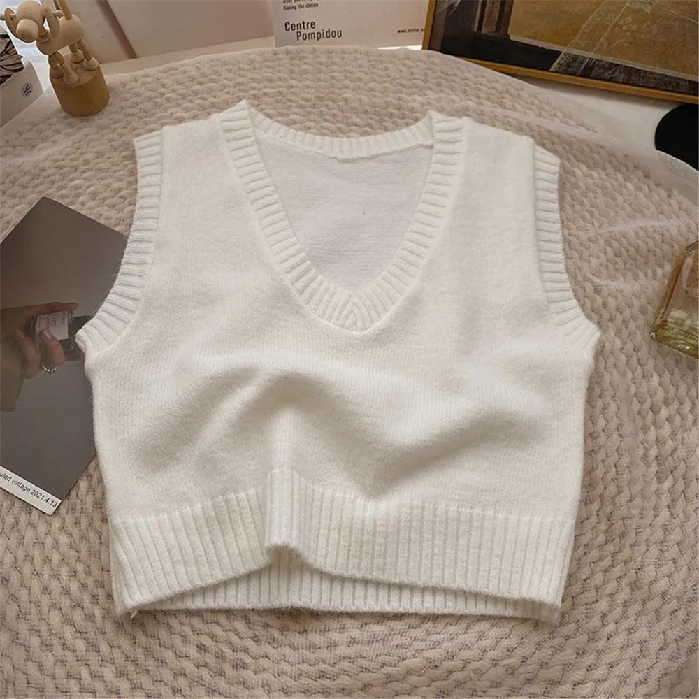 2024 Korean Preppy Style Fashion Ladies Knitwear Autumn Leisure Girls Sweater Vests Women Classic Cropped Pure Slim Basic New