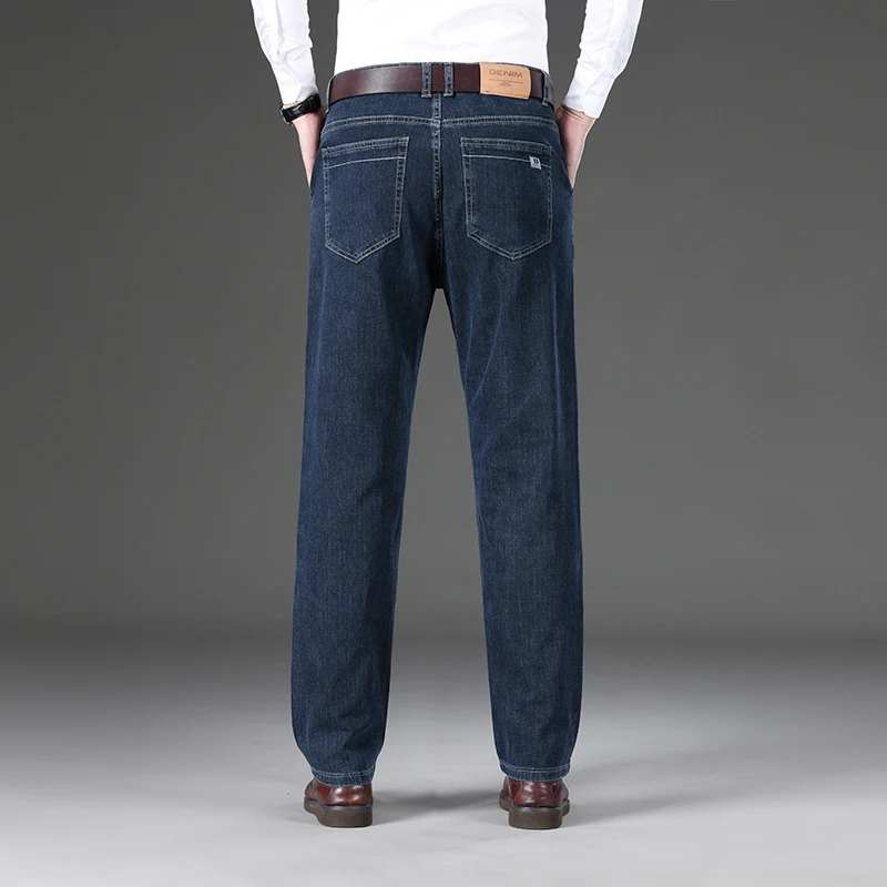 Jeans droits déFlexpour hommes, pantalons en denim décontractés d'affaires, vêtements de marque de mode, noir, bleu, gris, coton classique, automne, nouveau