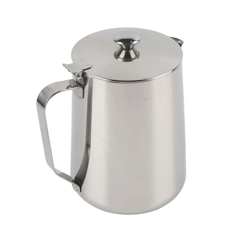 Stainless Steel Frothing Pitcher with Lid for Home and Commercial Use 8 8 11.5cm For Latte Art Coffee Jug Silver