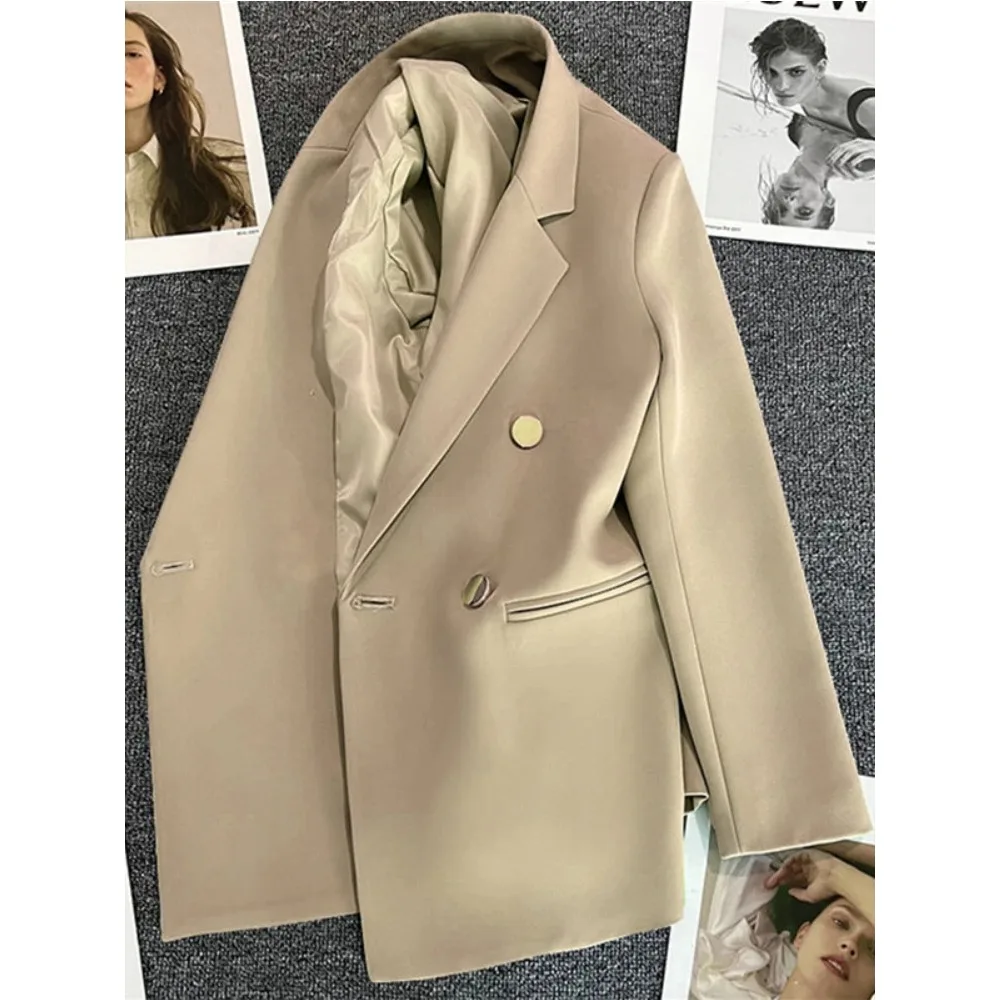 Vrouwen Pak Blazer Elegante Jas 2023 Lente Herfst Mode Koreaanse Blazer Luxe Double Breasted Jas Effen Dames Tops Kleding