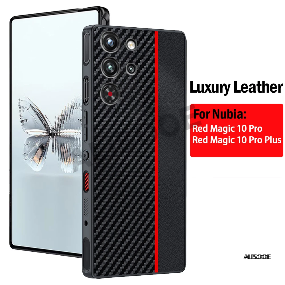 For Nubia Red Magic 10 Pro Plus Case Luxury Fiber Texture PU-Leather Protection Back Cover Capa for RedMagic 10 Pro+ Funda