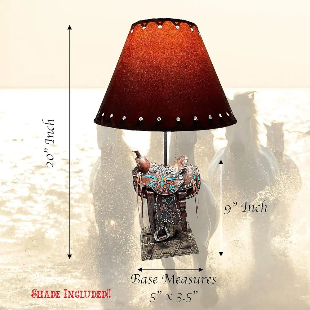Western Brown and Teal Longhorn Cowboy-Style Home Decor Table Lamp for Living Room, Nightstands, and Bedrooms view 2