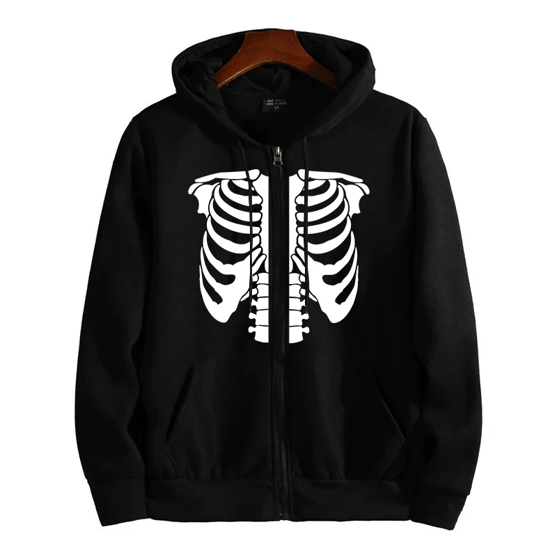 2025 Women's Zip-Up Hoodie Y2K Skeleton Print Fall&Outdoor Sporty Fashion Casual Pullover Jacket Cozy Streetwear For All Season