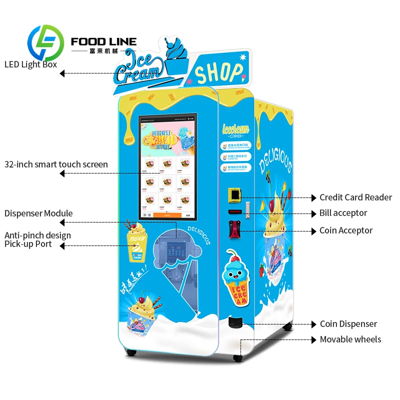 Immagine 4: Distributore Automatico di Alimenti Surgelati Personalizzabile, Macchina Intelligente per Gelato a 50 Gusti con Cono Automatico