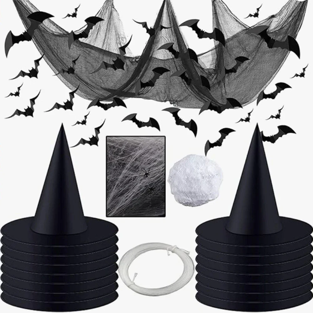 Sombrero de Halloween, gorro de bruja blanco y negro, decoraciones colgantes para fiesta en casa de Halloween, accesorios de Cosplay, recuerdo de Festival, sombreros de mago, juguetes para niños
