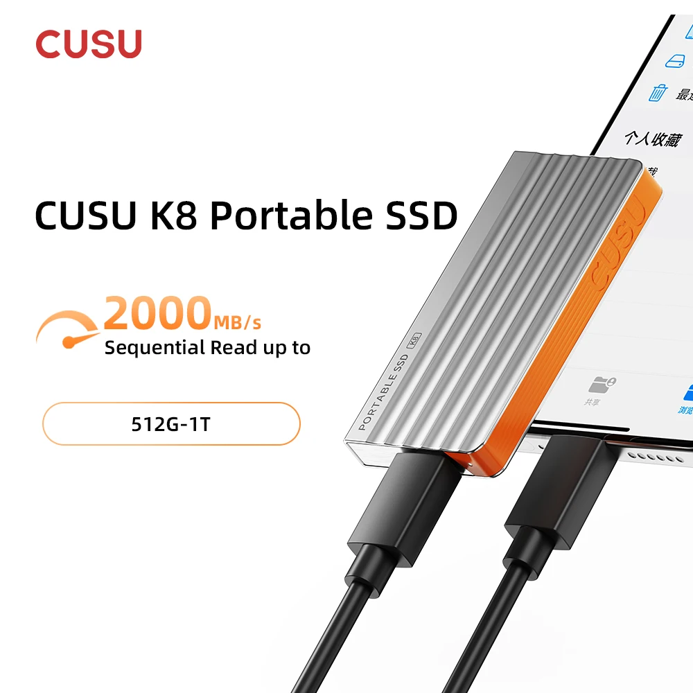 

CUSU External SSD 1TB 512GB Portable SSD External Hard Drive USB3.2 Gen2x2 Solid State Disk for Laptop Desktop Phone